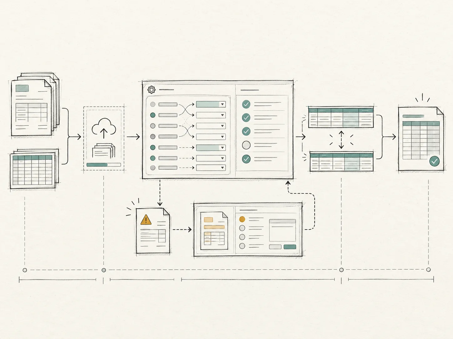 Invoice input, configurable mappings, exception review and accounting output